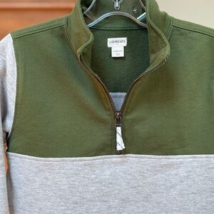 Crewcuts Kid’s Zip-Up Sweater in Olive and Heather Gray